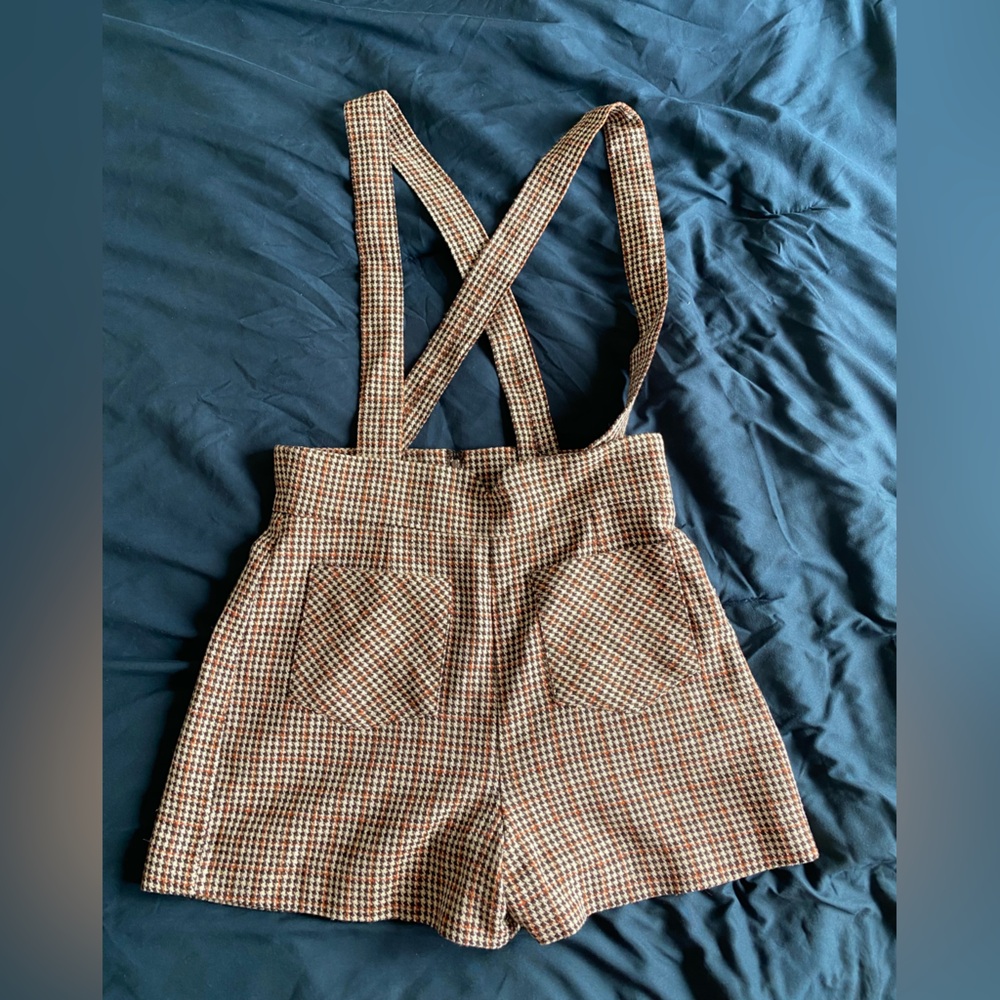 Modcloth checker suspender shorts